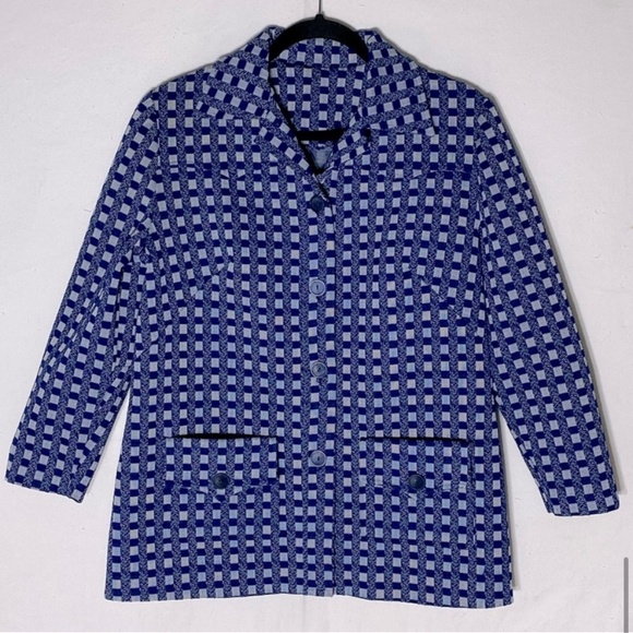 Vintage Handmade Blue Plaid 70s Style Light Jacket L - Picture 12 of 12